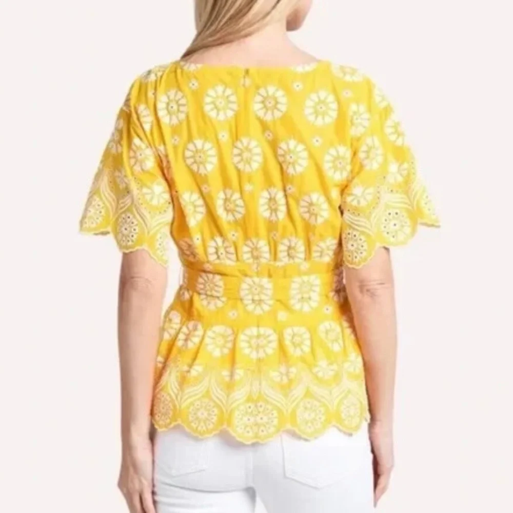 Tory Burch Embroidered Eyelet Ruffled Sunlight & New Ivory Top Blouse Yellow 4